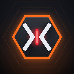 End of Days app icon: a red machine optic between two chevrons inside an ember hexagon.